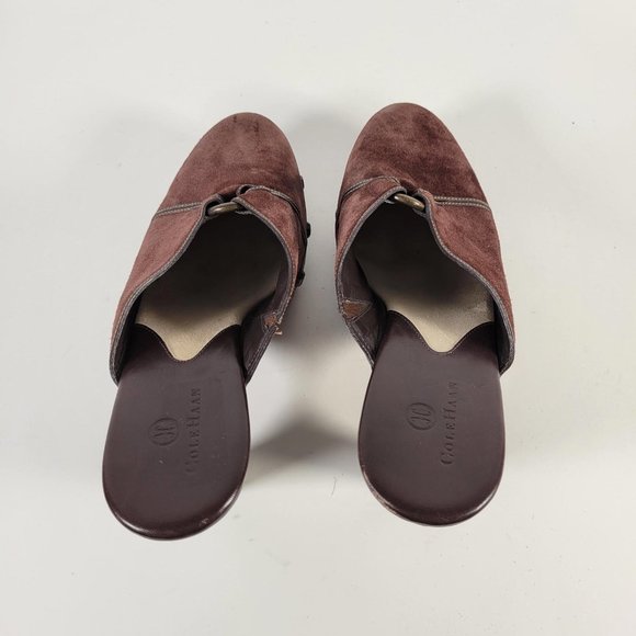 Cole Haan Brown Suede Studded Metal Details Mules Clogs Heels Women Size 8.5 - Picture 6 of 11
